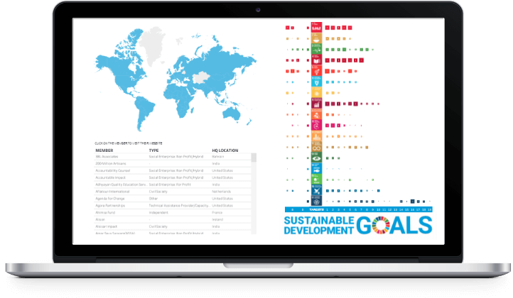 computer screen showing breakdown of members by SDG goal