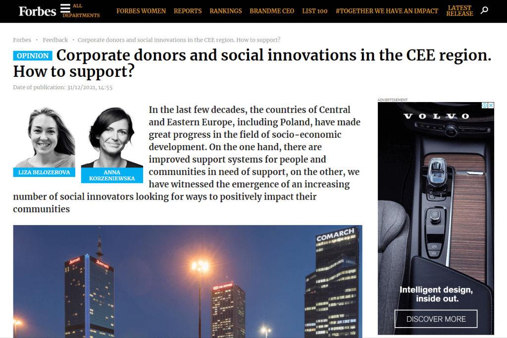 Forbes article that is part of the CEE Philanthropy Series 2021 in cooperation with Forbes