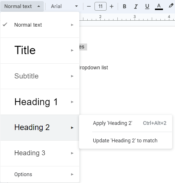 Setting text style with Google Docs